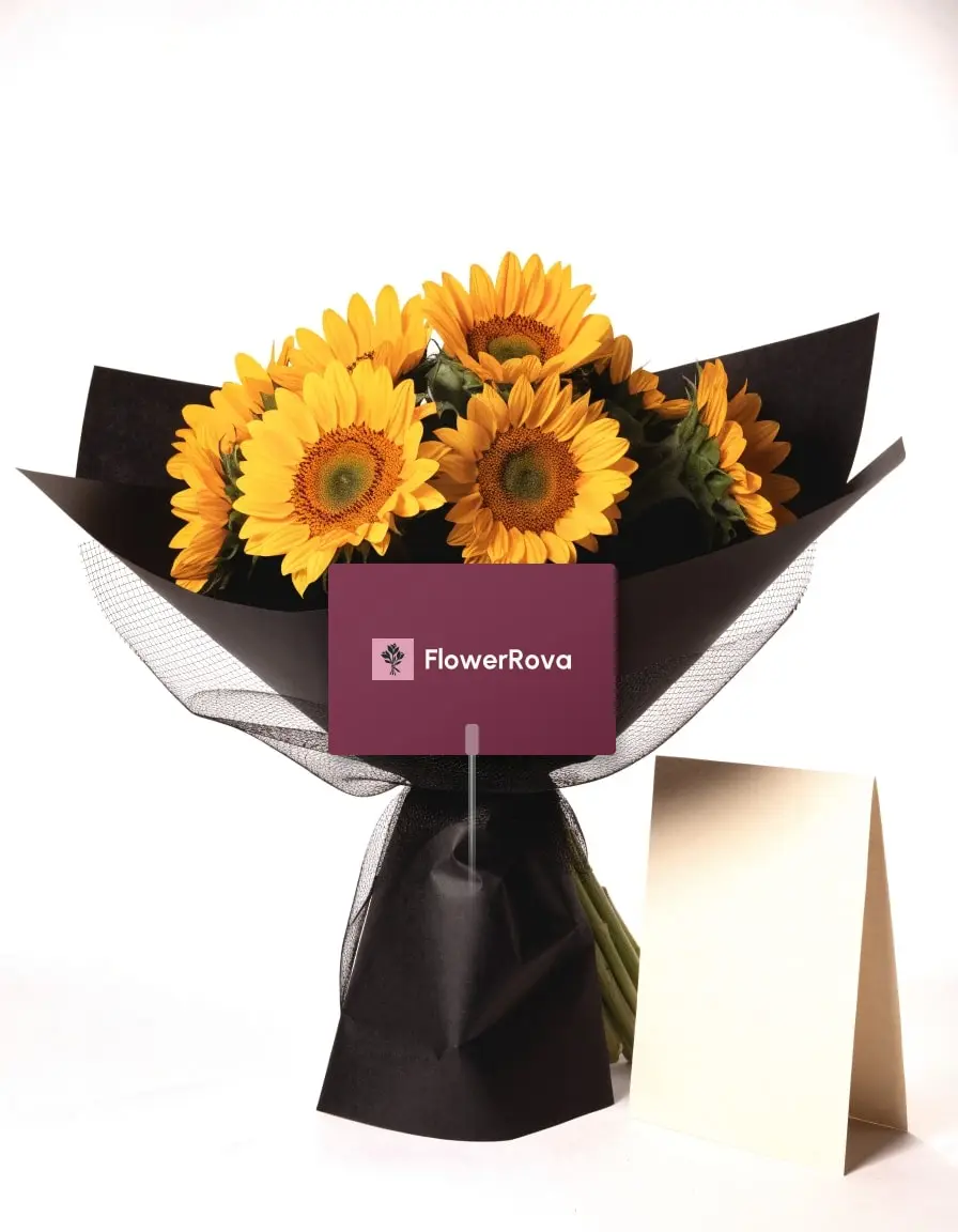 10 Sunflowers beside a pop-up card, product visualisation