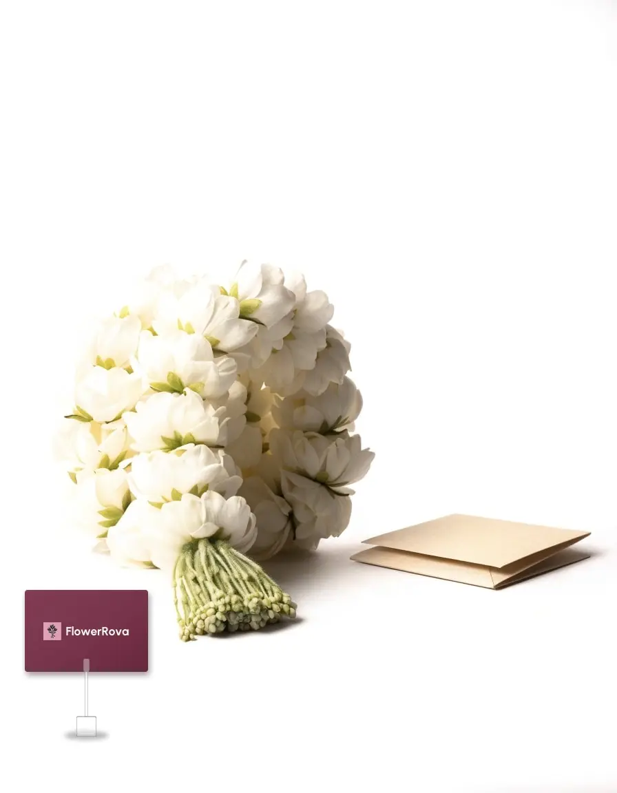 Jasmine garland beside a pop-up card, product visualisation