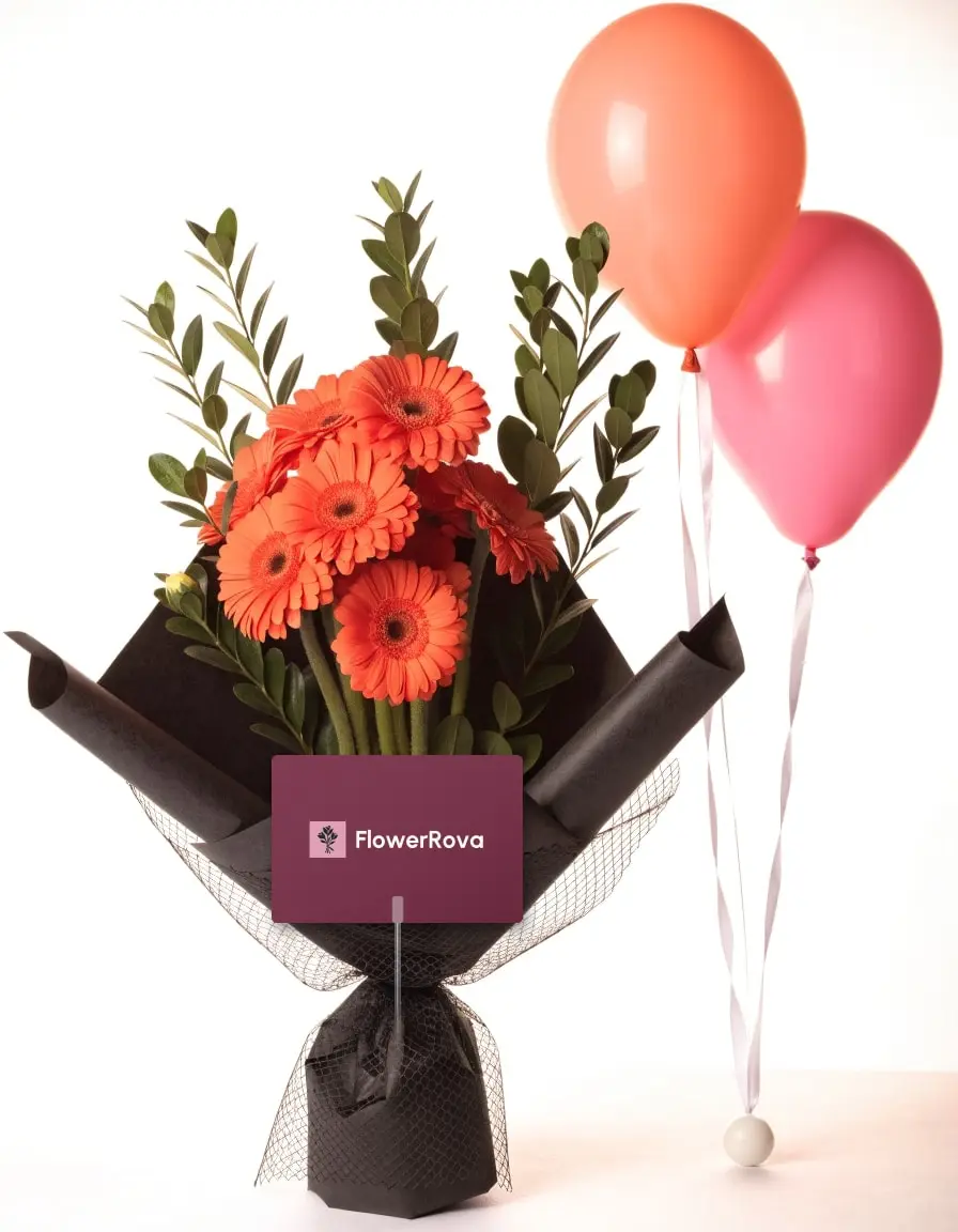 The Coral Brief beside a pair of heart balloons (custom + plain), product visualisation