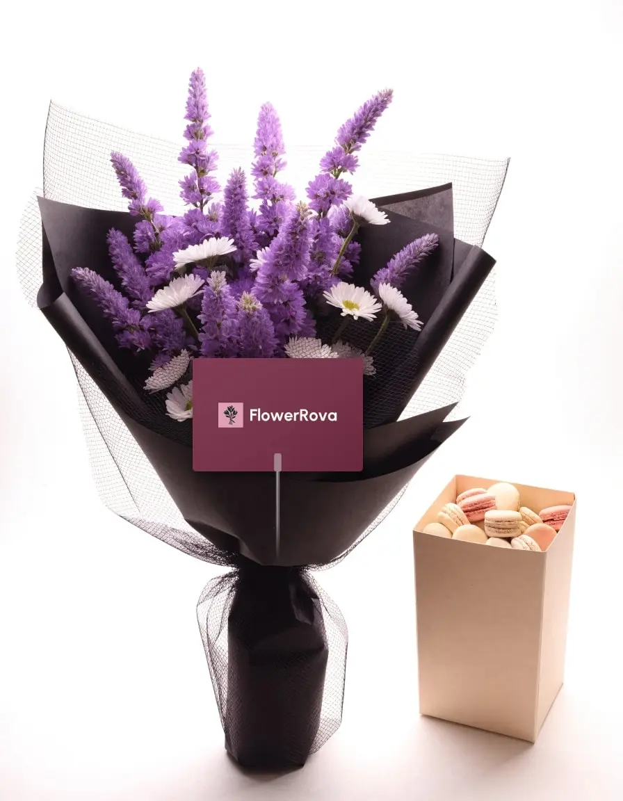 The Lilac Draft beside a box of sweet treats (box), product visualisation