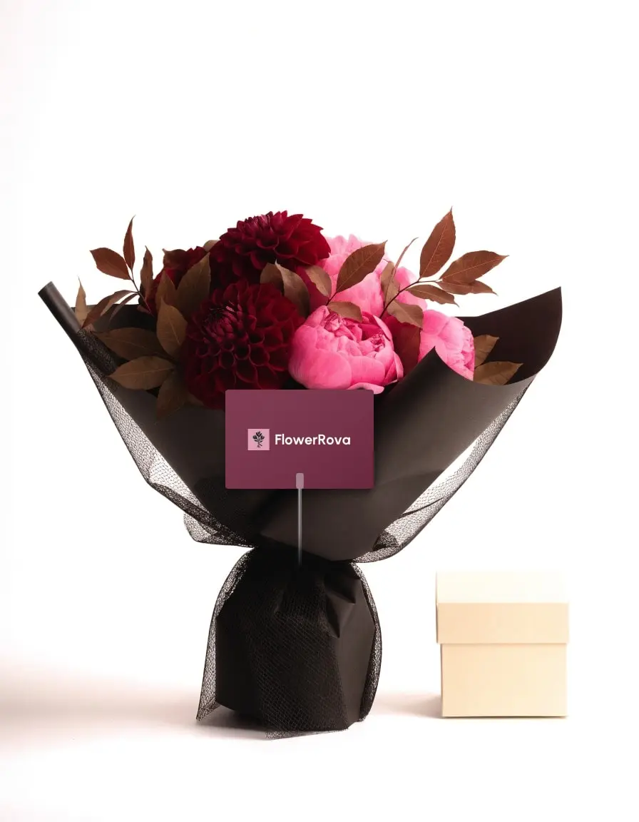 10 Pink Peonies beside a jewelry box, product visualisation