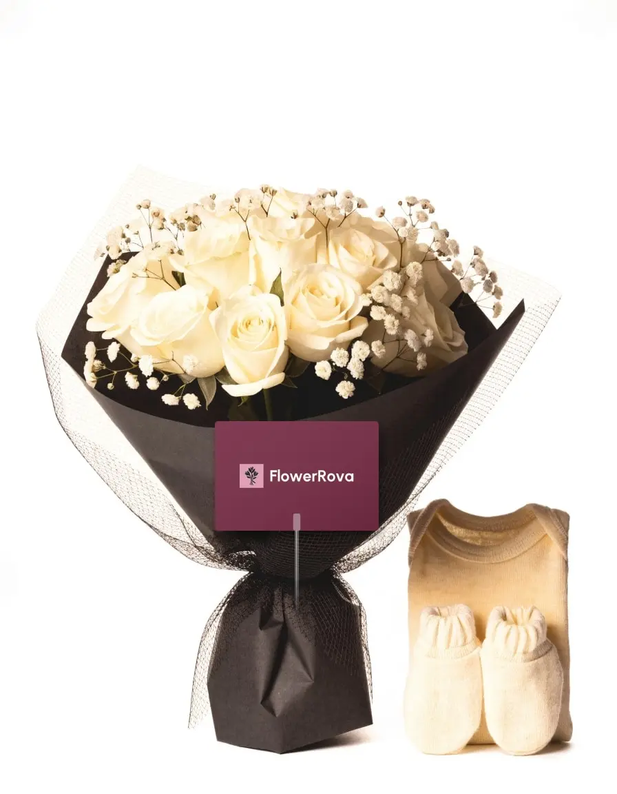 The Quiet Cream beside a newborn set, product visualisation