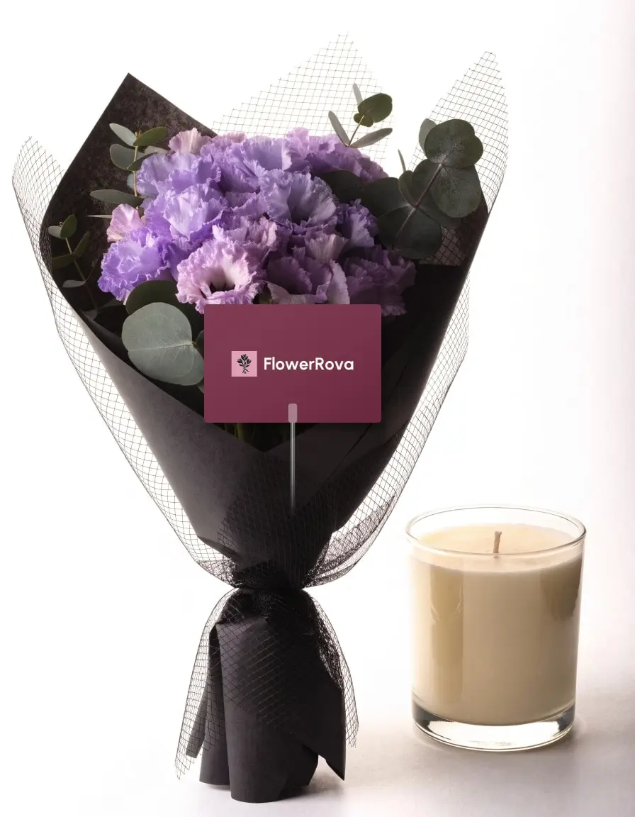 The Violet Edge beside a scented candle, product visualisation