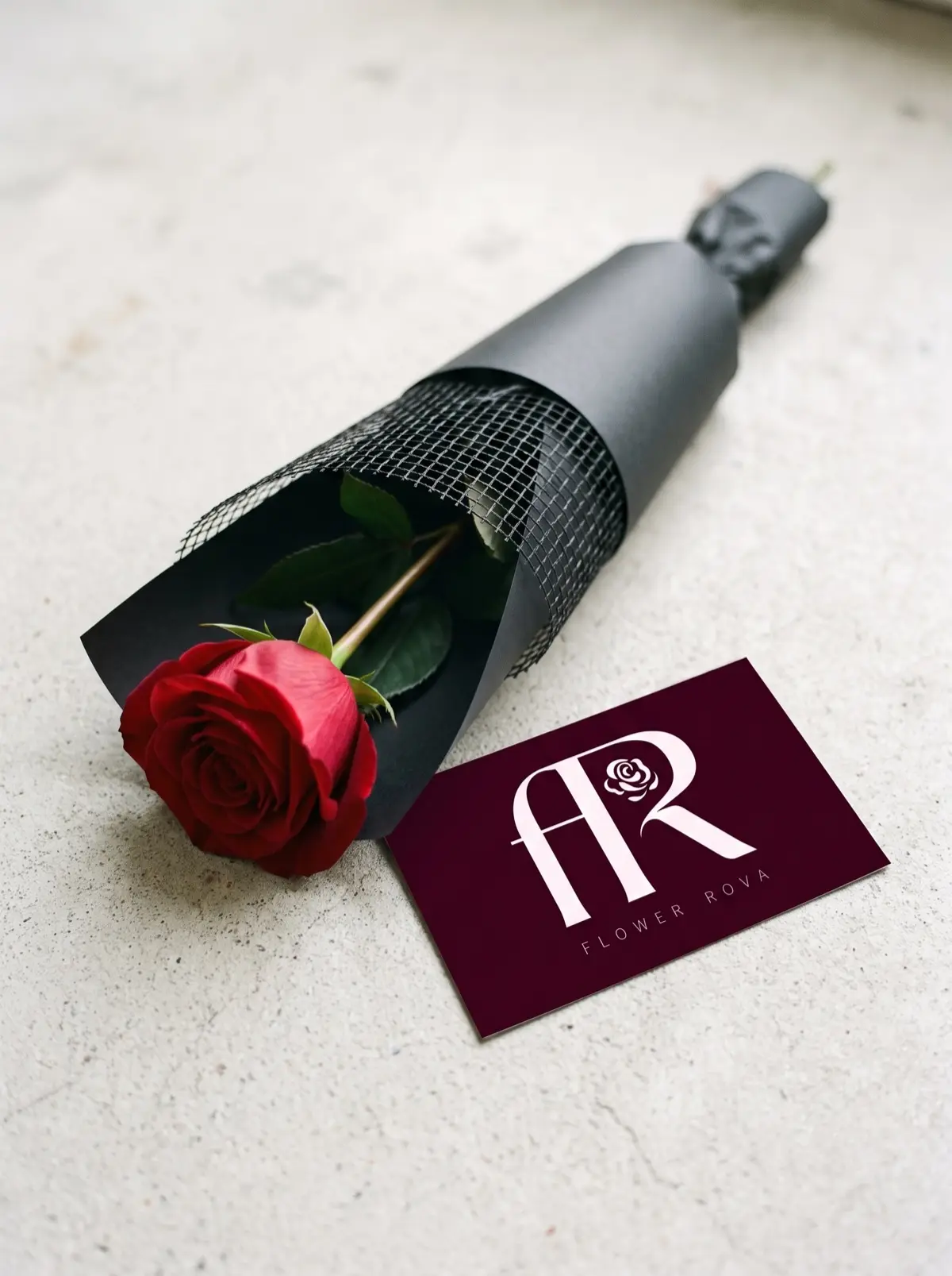 1 Red Rose hand-tied in FlowerRova's black atelier wrap, Bangkok