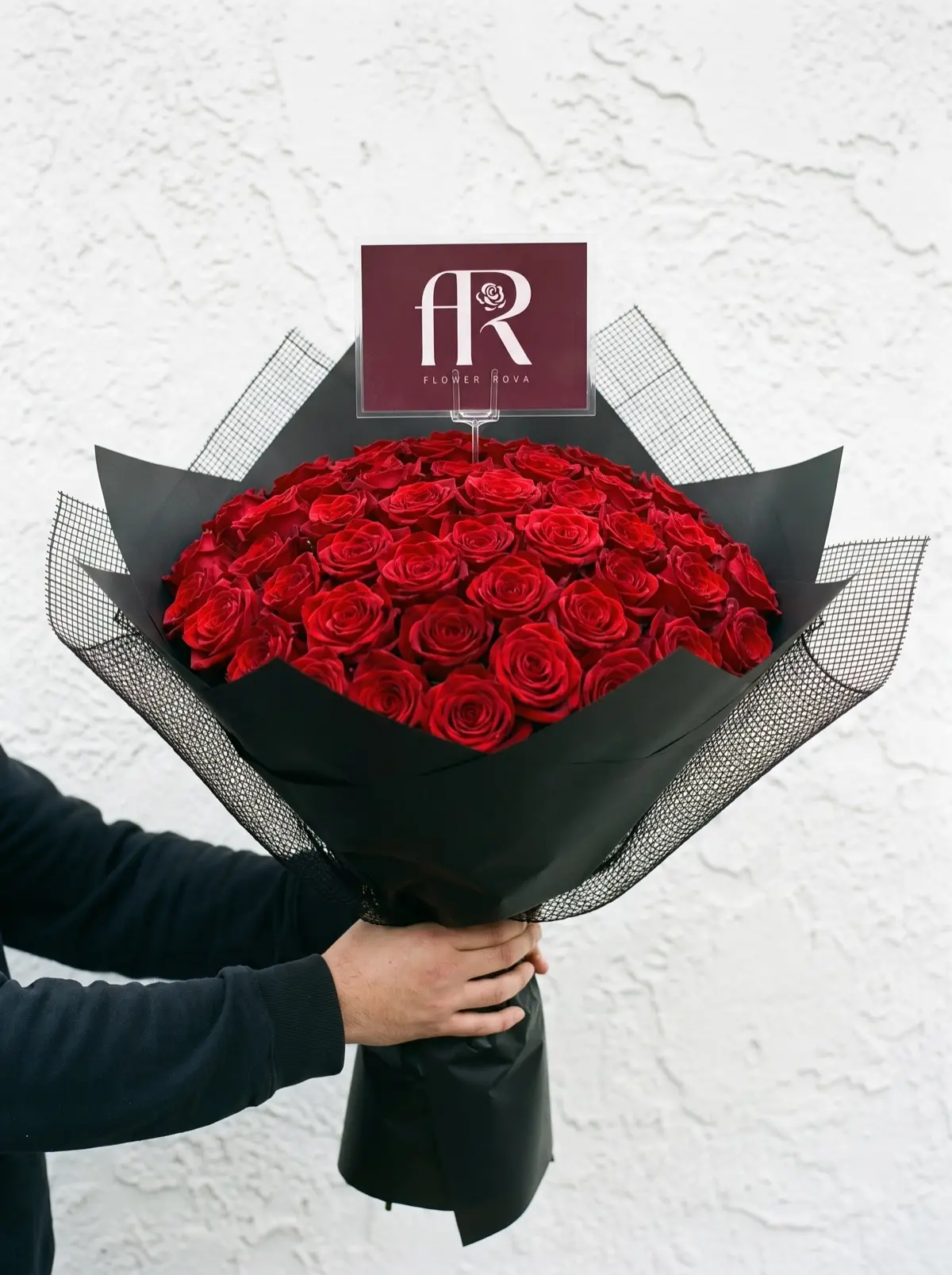 40 Red Roses hand-tied in FlowerRova's black atelier wrap, Bangkok